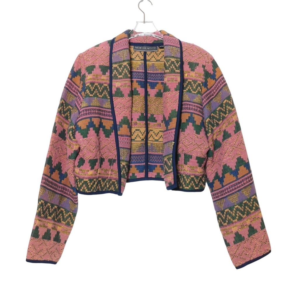 New Identity Womens L‎ Pink Southwestern Tapestry Cropped Bolero Jacket Cotton